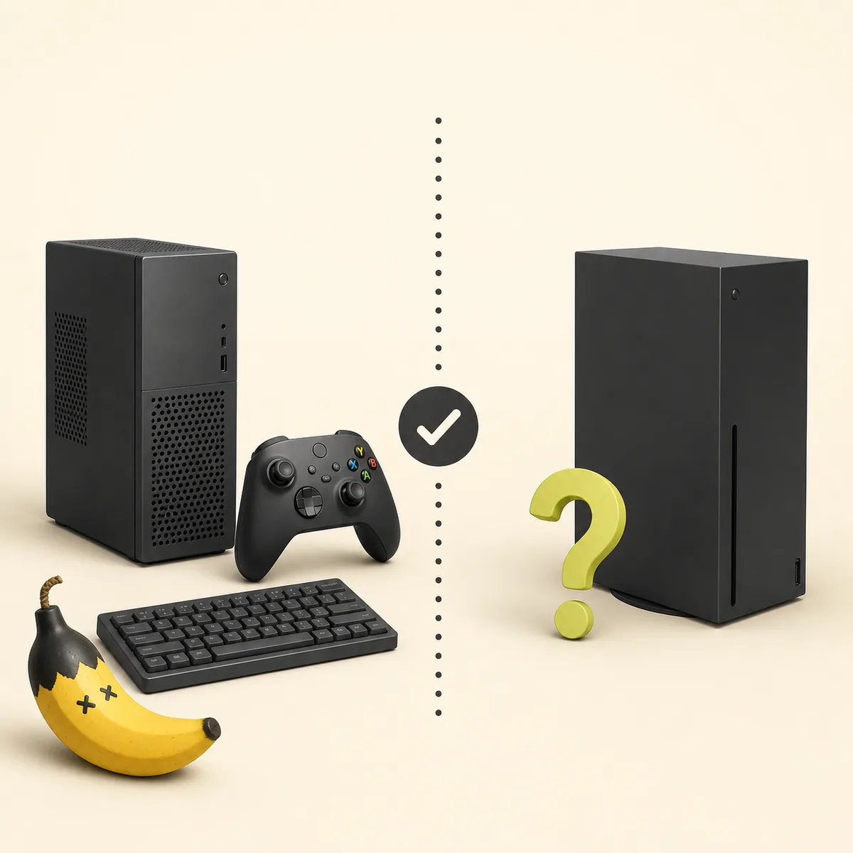 Editorial diagram separating PC and Xbox controller evidence from unverified Xbox console availability